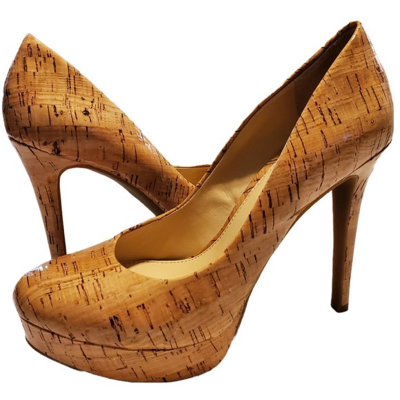 Gianni Bini Patent Leather Cork Platform Heels Size 8 & Primeware Cork Wine Bag - Picture 2 of 13